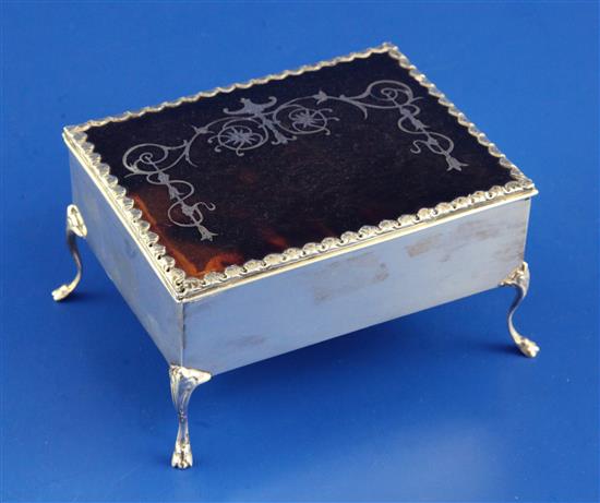 An Edwardian silver and tortoiseshell trinket box, 4.25in.